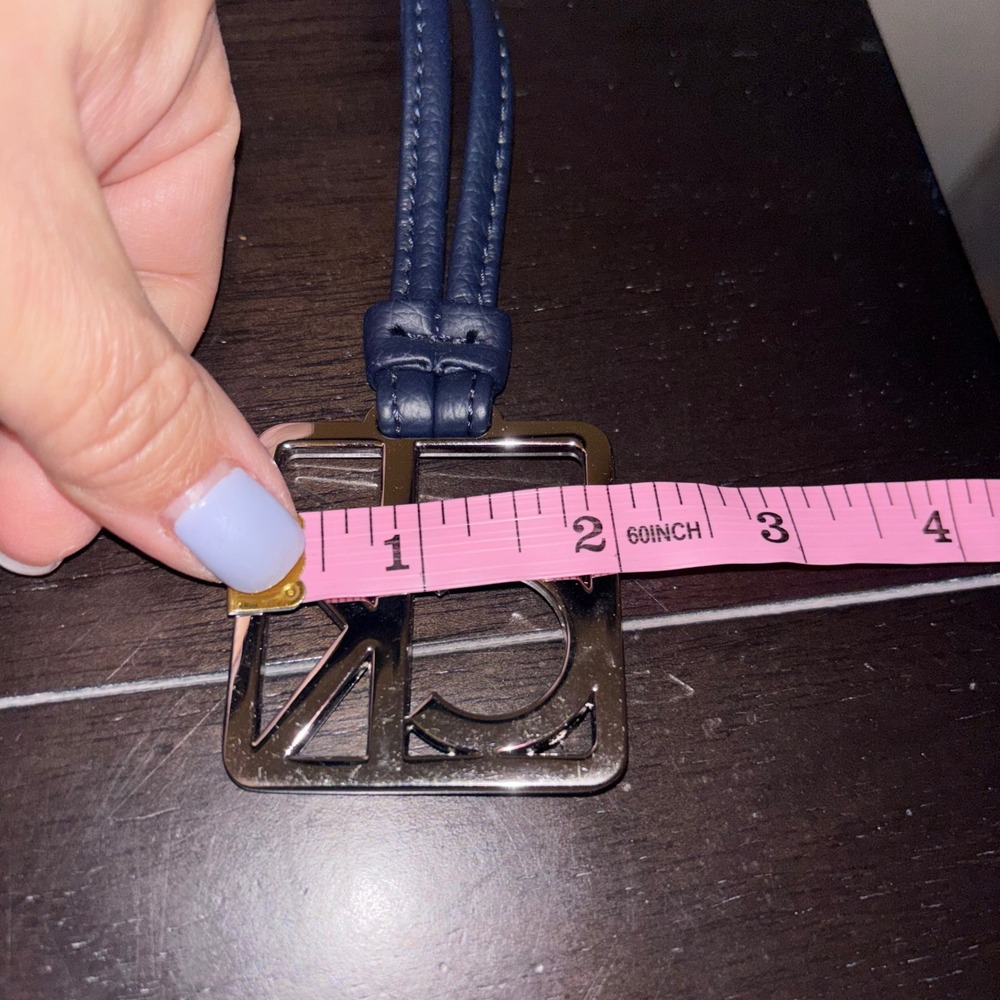 Calvin Klein | CK Logo | Bag Charm | Navy Blue Leather | Silver Square Keychain - Picture 5 of 7